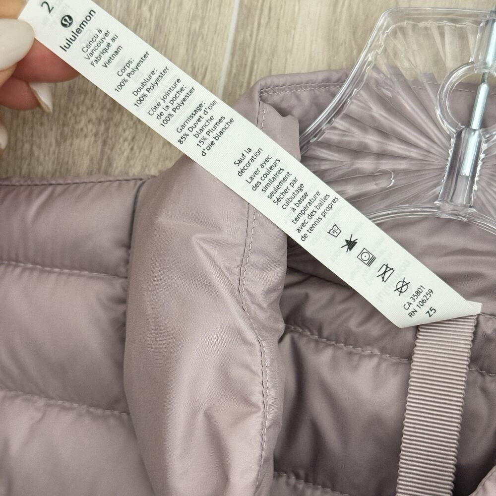 Lululemon Vest Womens Size 2 Puffer Pack It Down Mauve Pink Goose Athleisure - Picture 5 of 16